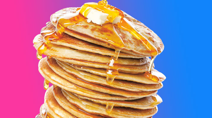 Stack of pancakes with butter and syrup