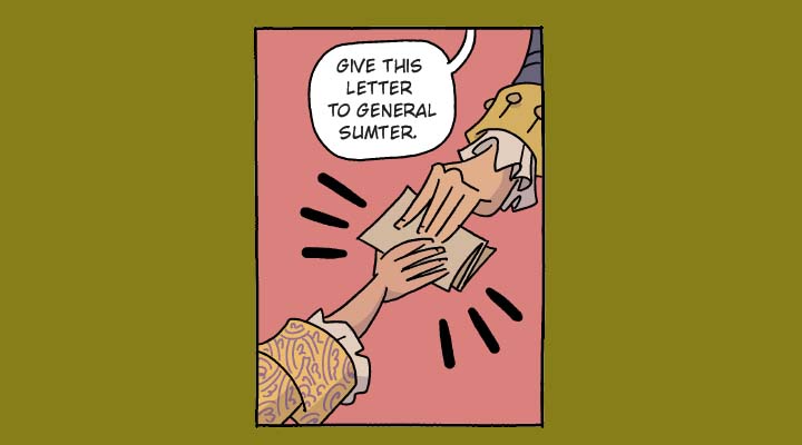 Comic illustration of a general passing a note to be delivered