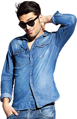Image of person wearing jeans, jean shirt, and sunglasses