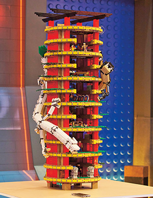 Image of a dragon tower structure built from legos