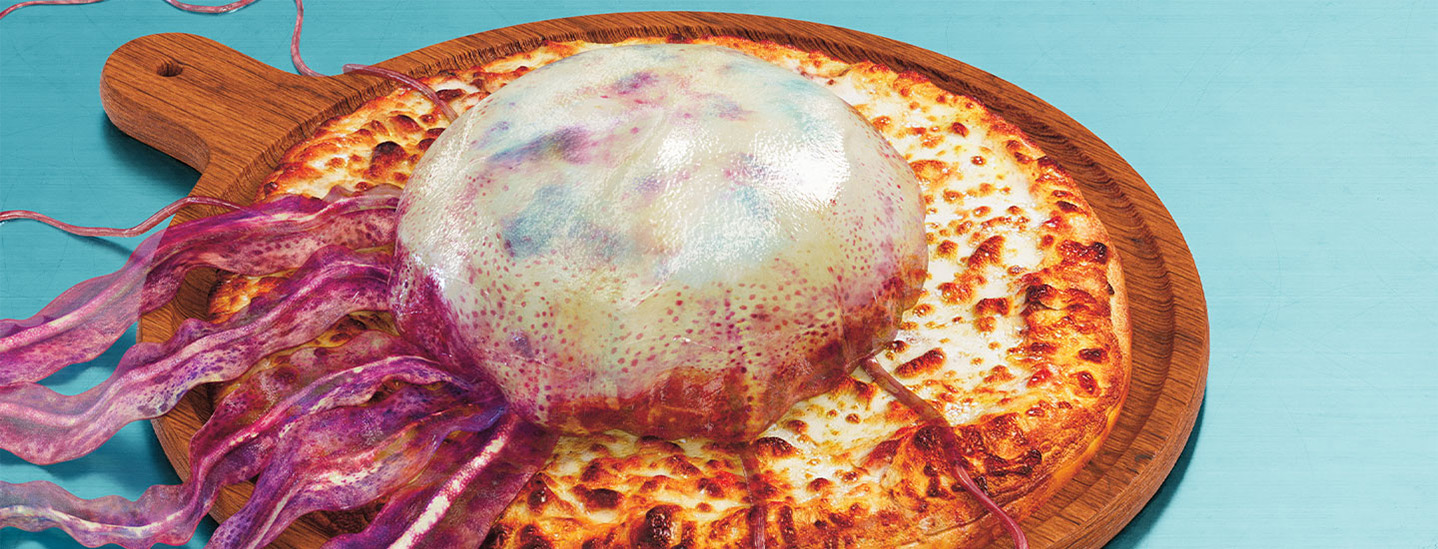 Image of a jellyfish on top of a pizza