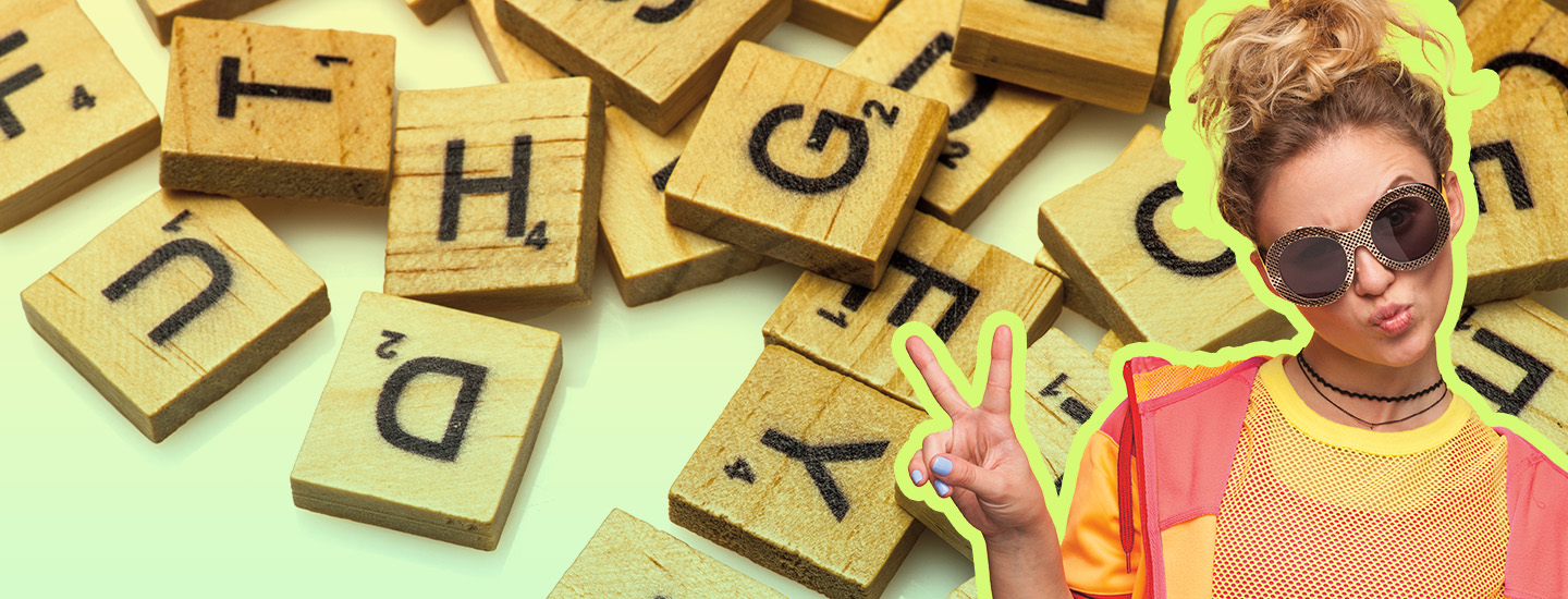 Image of a teen against background of Scrabble letters